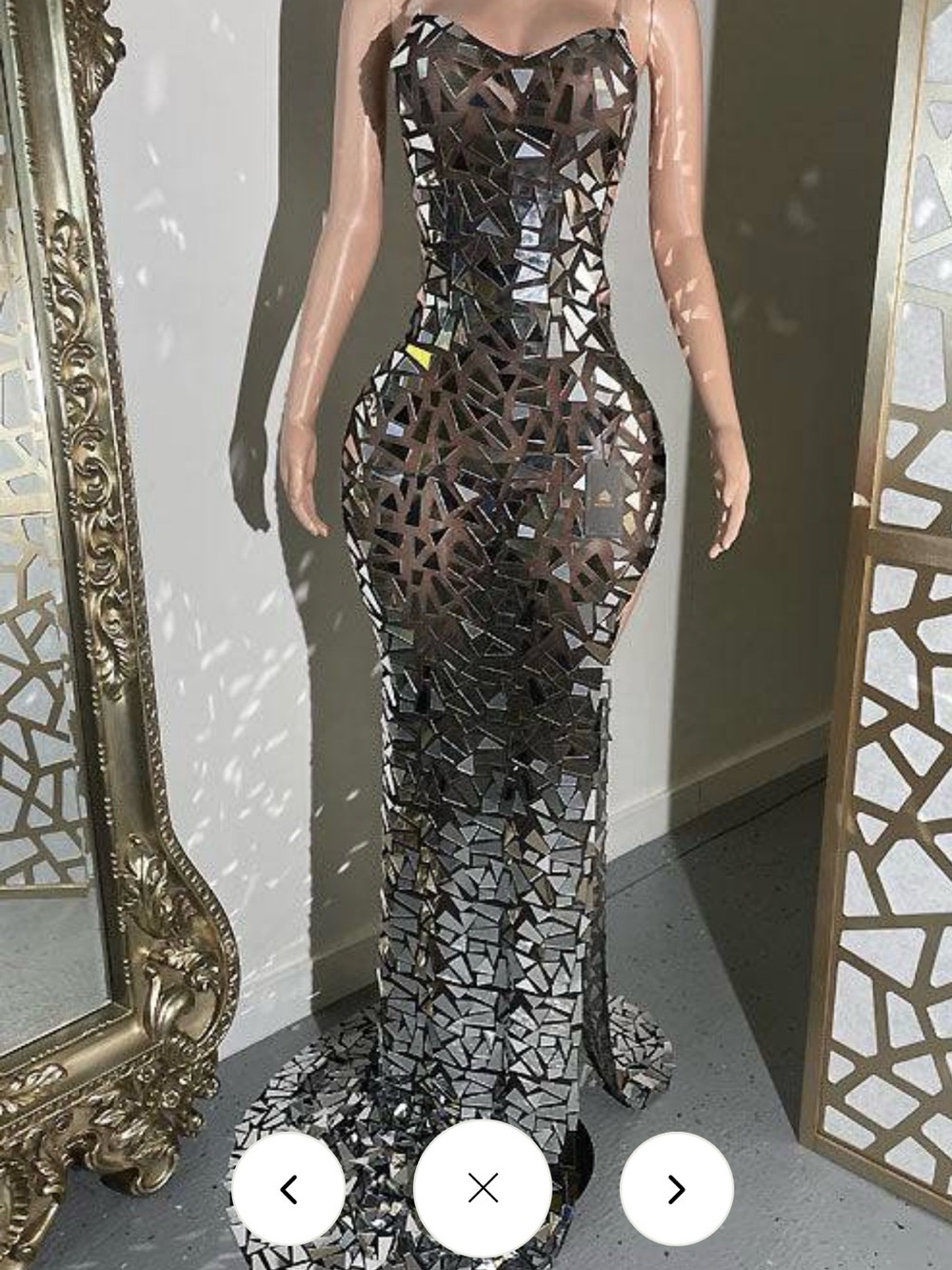 Mirrored Sequin Strapless Evening Gown